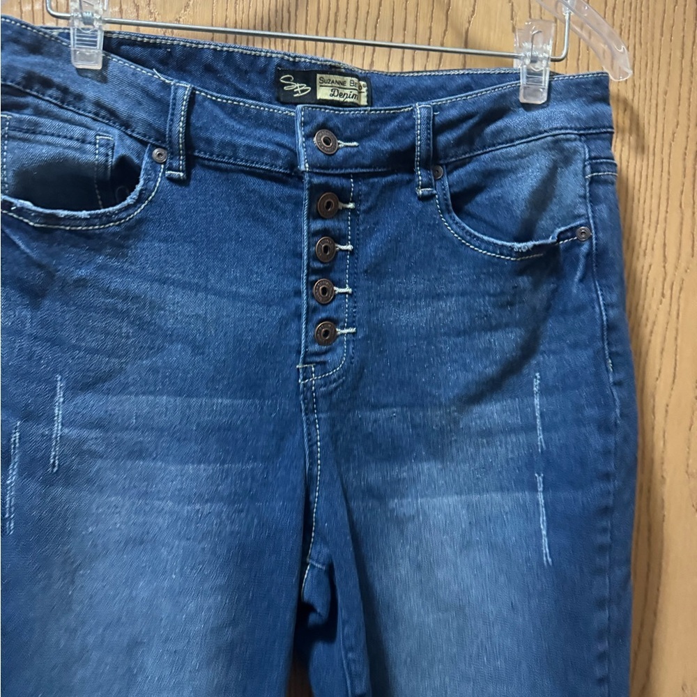 High Rise Blue Button-Fly capri Jeans size 12